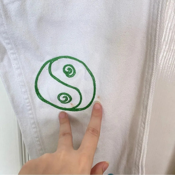 PACSUN Graphic Low Rise Carpenter Pants White Embroidered Size 24 - Picture 7 of 13